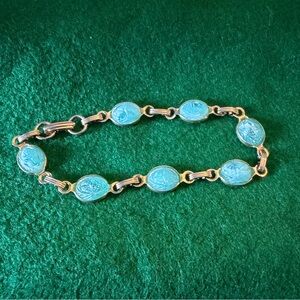 Vintage Scarab Gold Tone  & Teal Stone Bracelet